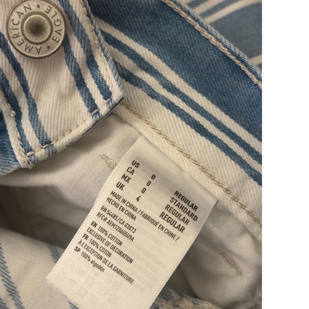 American Eagle Striped Mom Jeans Size 0 Blue White Cotton High Rise Retro Trendy - Picture 2 of 10